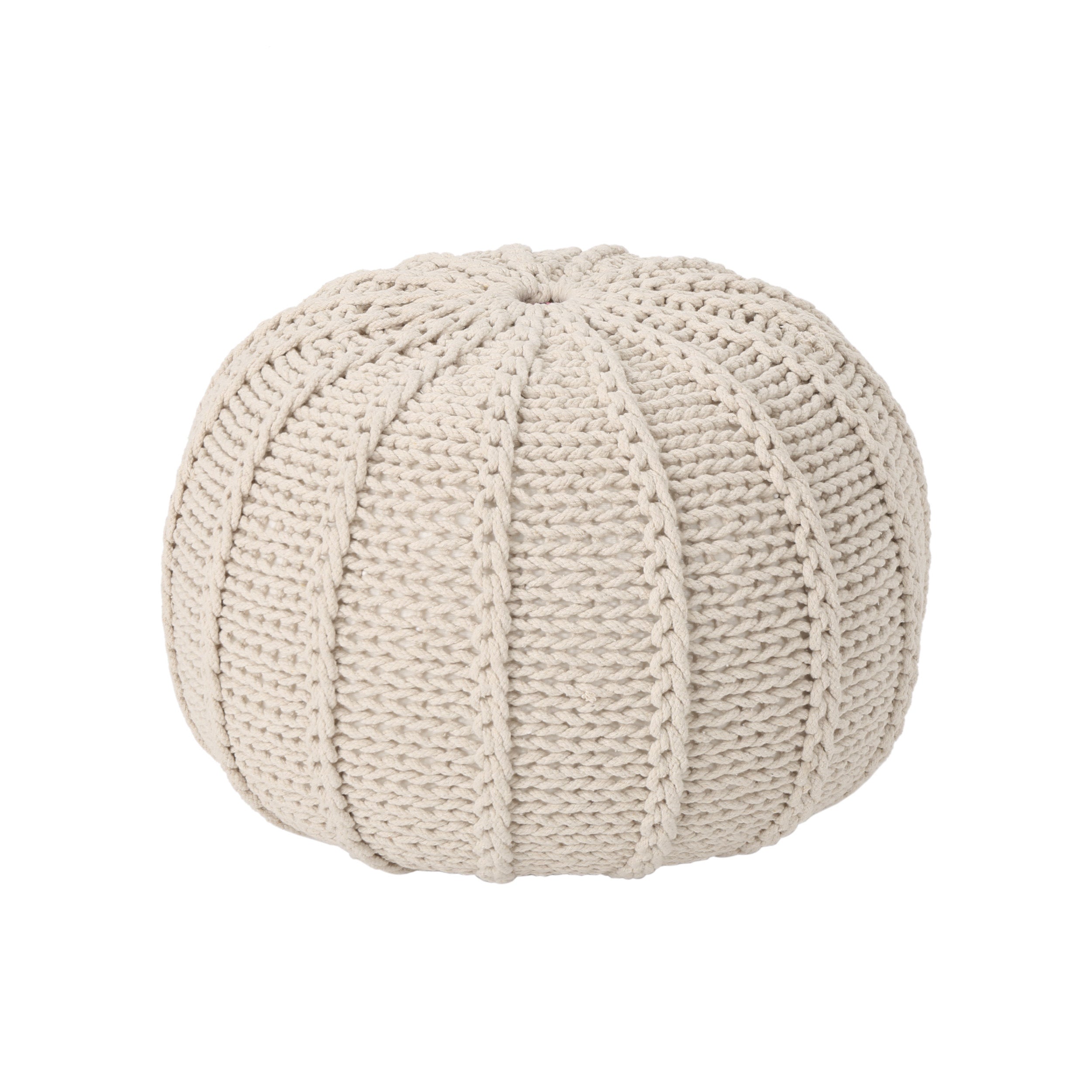 Bordeaux  Knitted Cotton Round Pouf, Beige