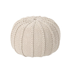 Bordeaux  Knitted Cotton Round Pouf, Beige