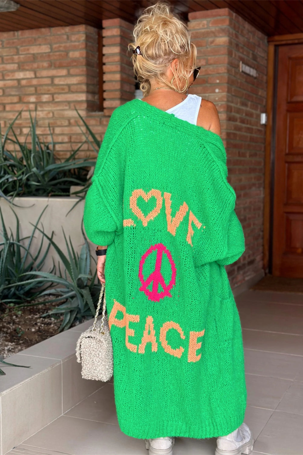 Women's Love Peace Graphic Oversized Cardigan Long Sleeve