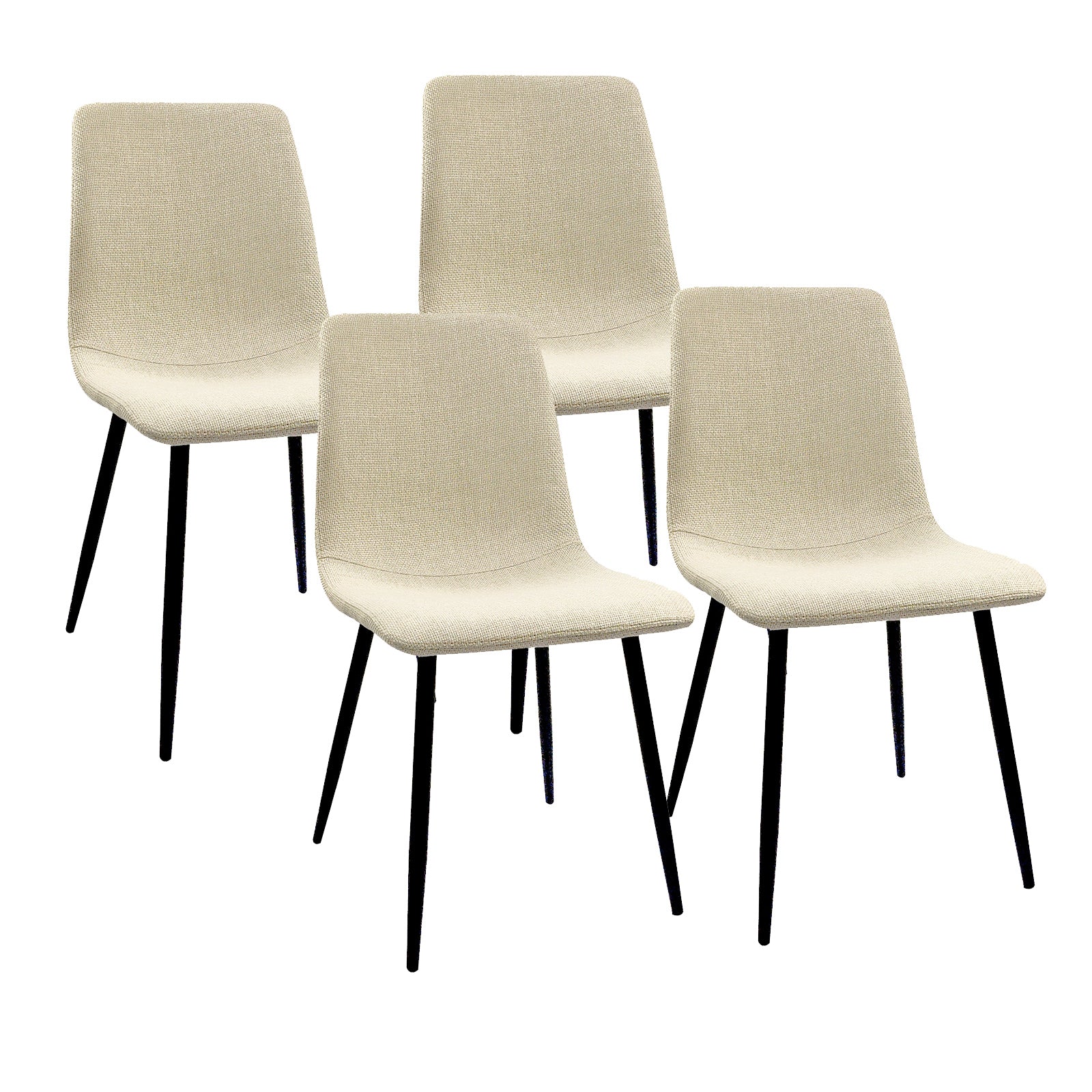 Set of 4 Modern Kitchen Dining Room Chairs, Cushion Seat and Sturdy Black Metal Legs - Beige