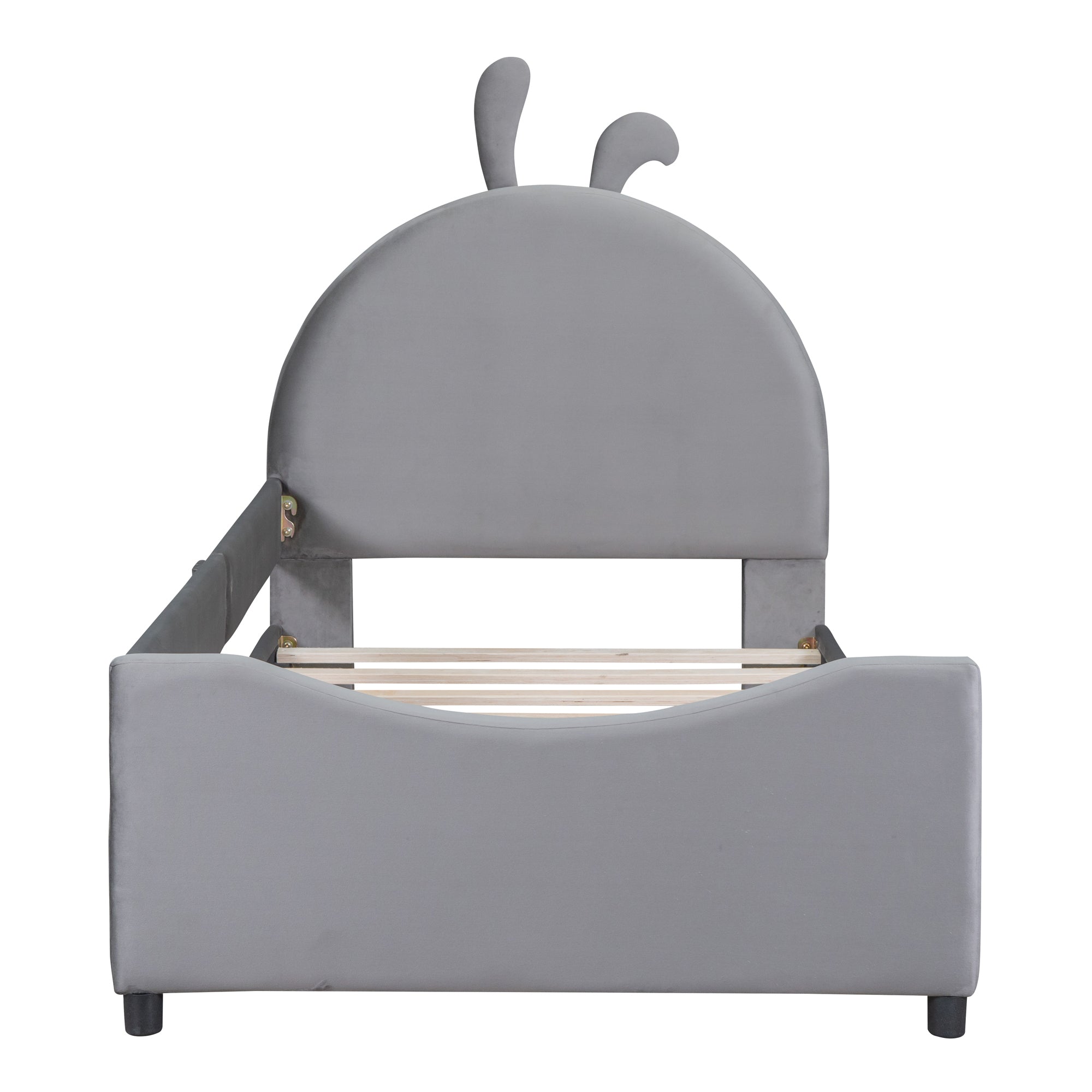 Twin Size Upholstered Daybed with Rabbit Ear Shaped Headboard - Gray