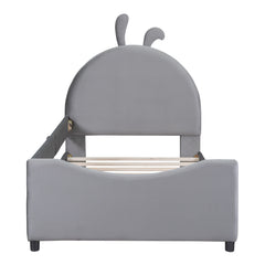 Twin Size Upholstered Daybed with Rabbit Ear Shaped Headboard - Gray