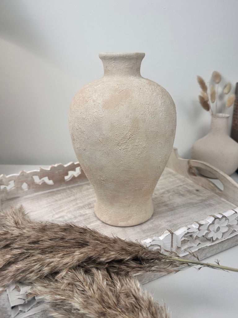 Minimalist Textured Ceramic Vase 10.5" - Cream Sand washed