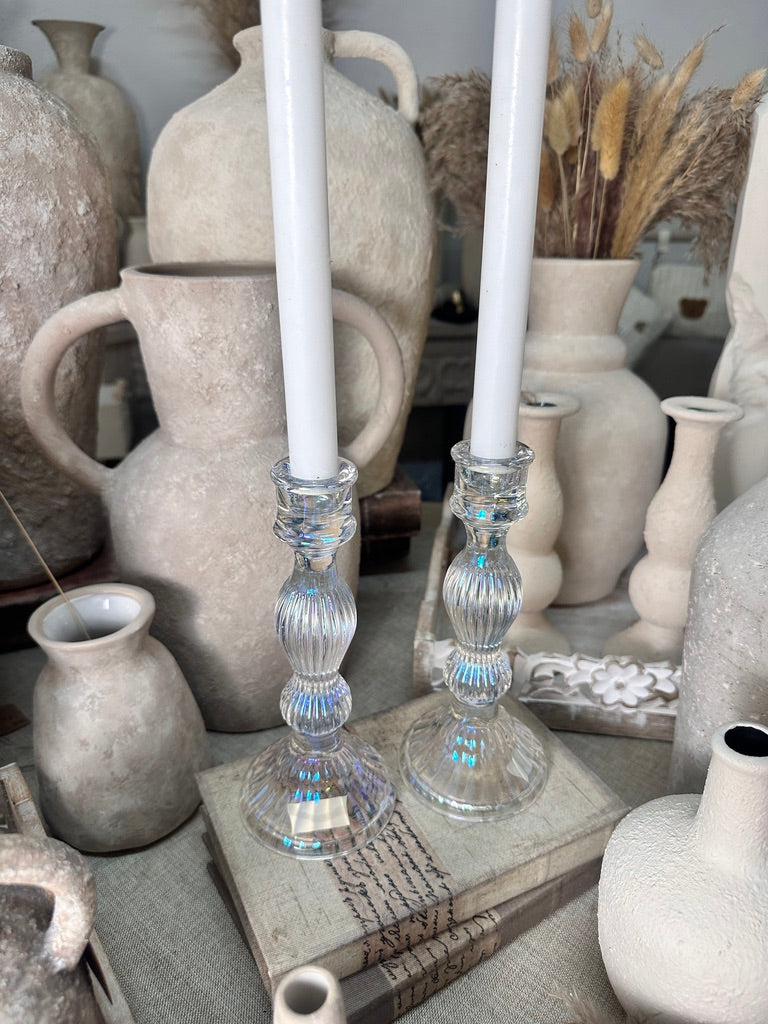 Elegant Iridescent Candle Holder Set of 2 - 10" tall