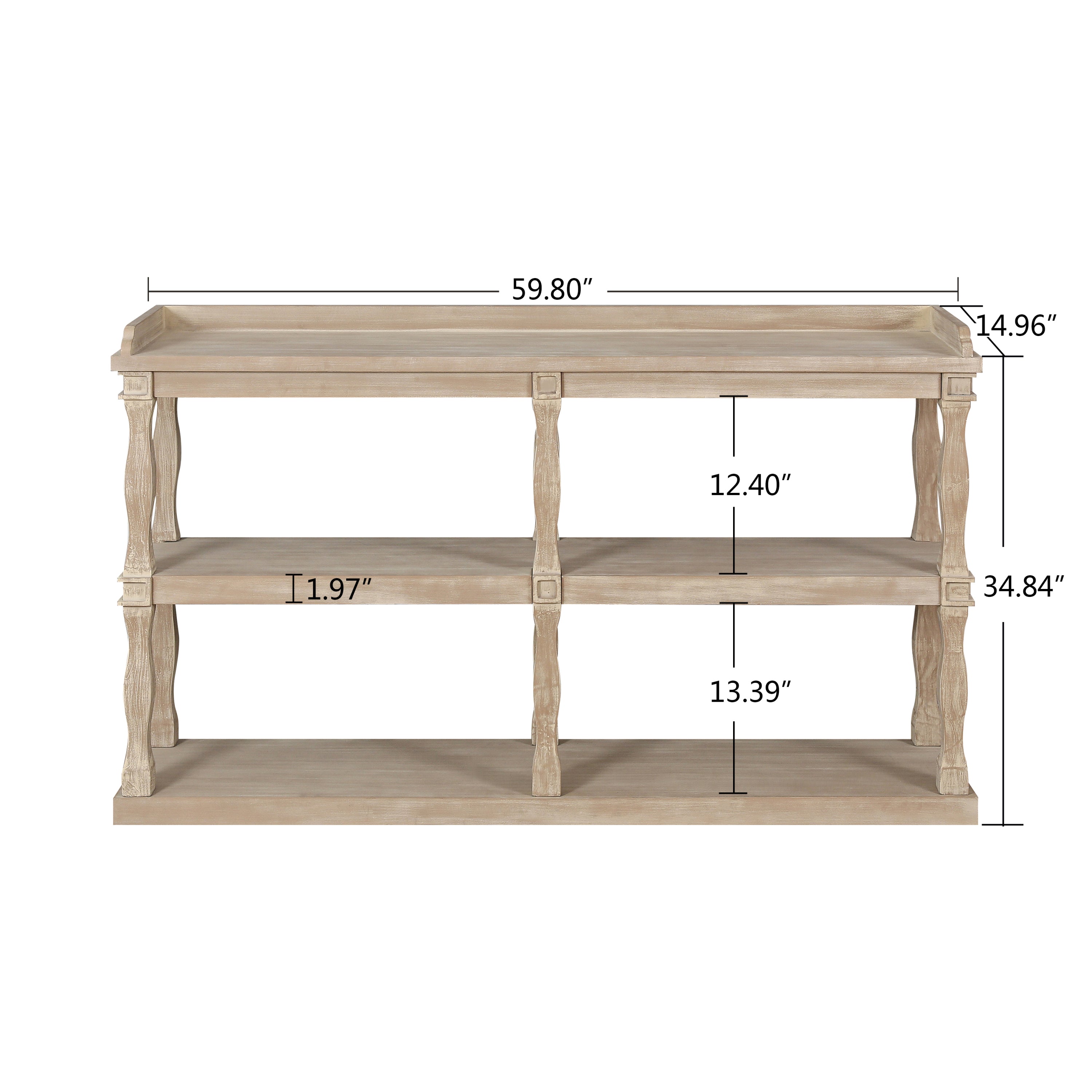 Console Table with 3-Tier Open Storage Spaces And Roman Column Effect Support Legs - Antique Wood+White