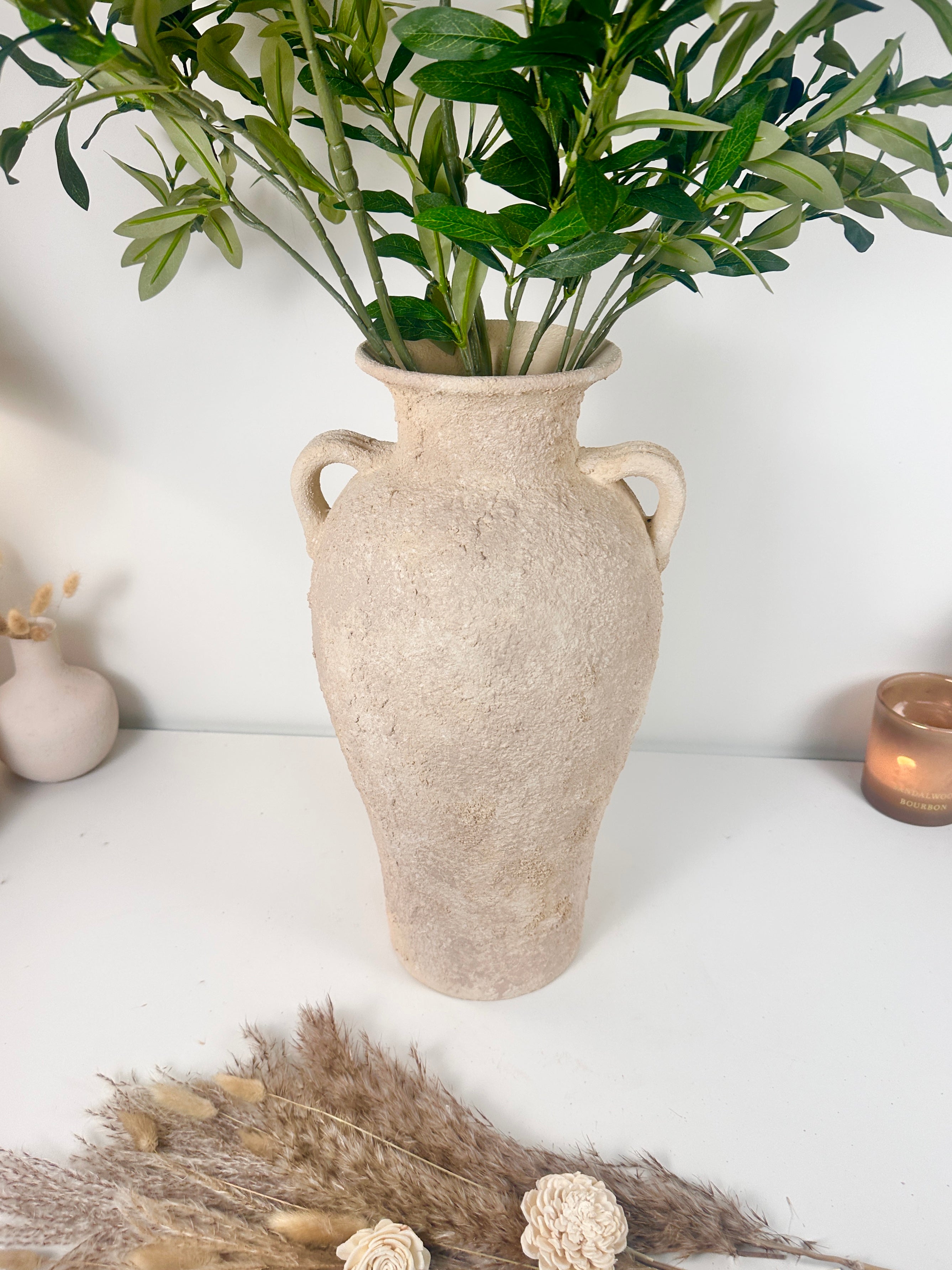 Hand-painted Amphora Vase Ceramic 18"" tall - Cream Sand wash