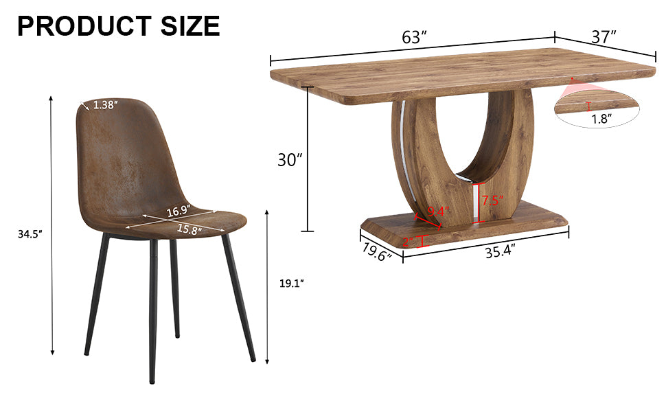 Set of 1 Dining Table and 4 Chairs - MDF rectangular - Brown