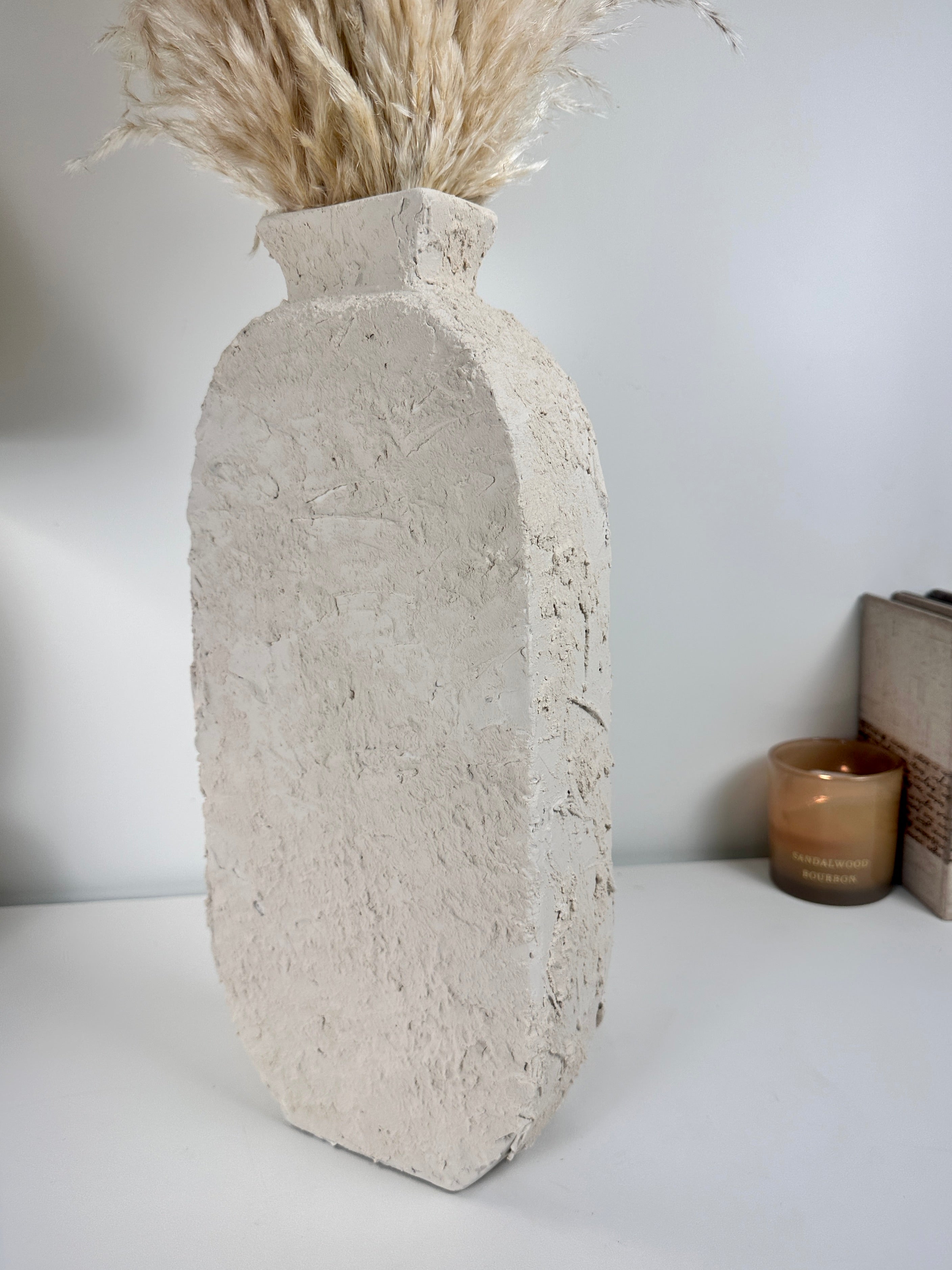 Minimalist Textured Hand-painted Sculpture Floor or Table Vase 17" tall - Cream