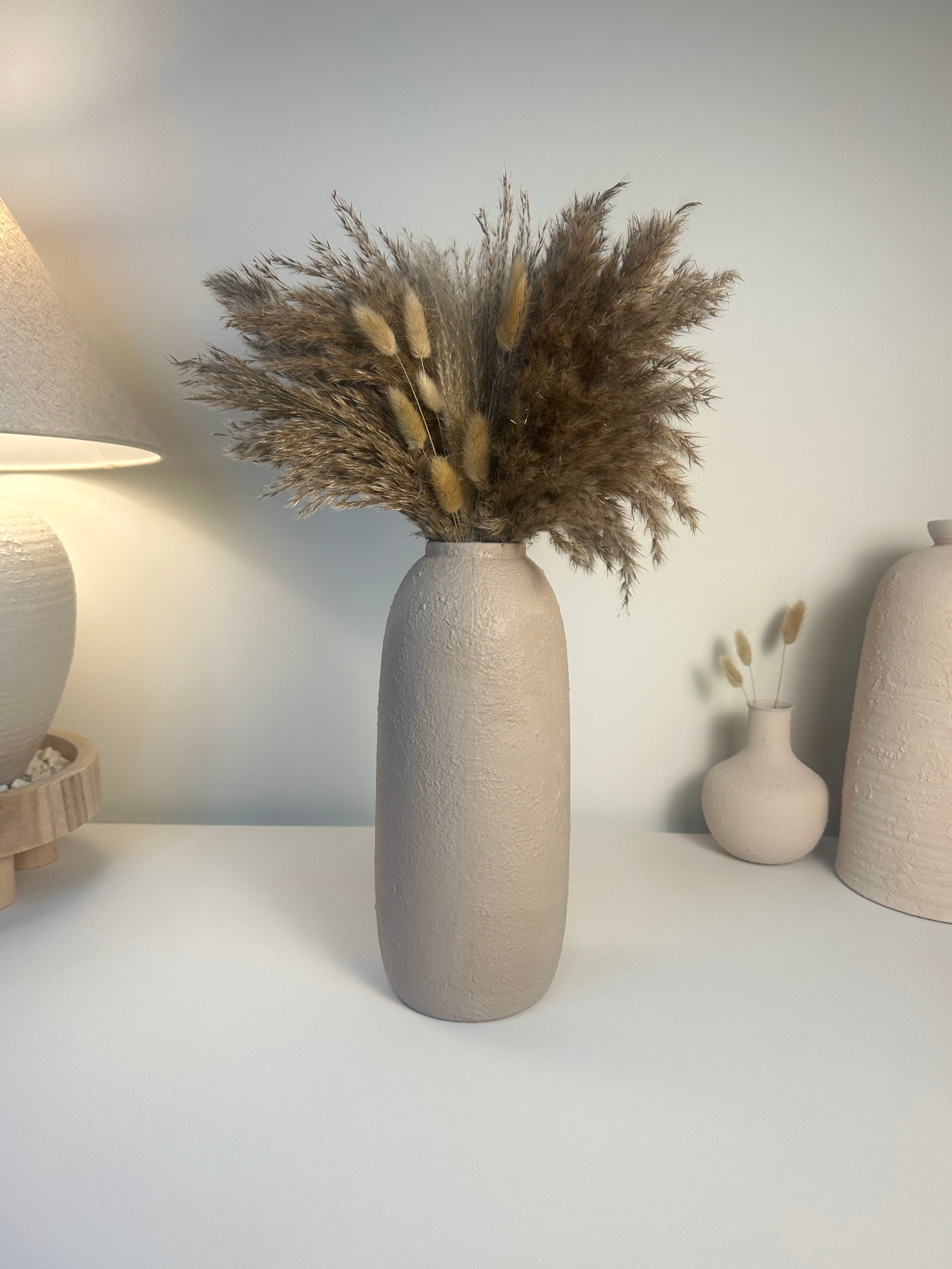 Minimalist Textured Ceramic Tan Beige Vase 12"