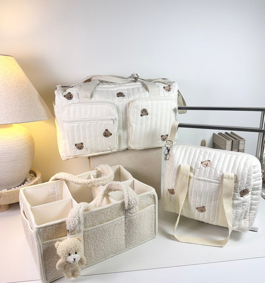Set of 3 Stroller Bag, Duffel Bag and Caddy Diaper Bag for Baby Essentials - Cream