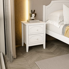 White Contemporary Roman Style, Solid Wood 2 Drawers Nightstand (1 piece)