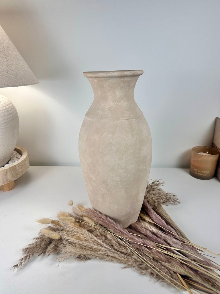 Roman Style Ceramic Vase Hand-painted  16" tall - Light Beige/Sand washed