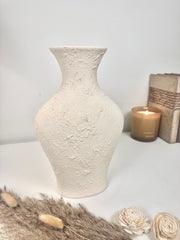 Minimalist Textured Hand-painted Ceramic Vase 11" tall  - Off-White
