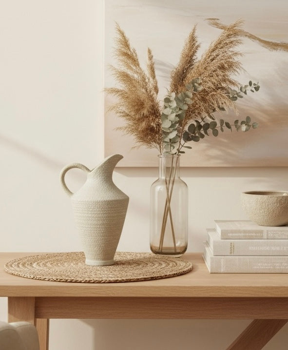 Pitcher Decorative Vase Cream Beige 12"