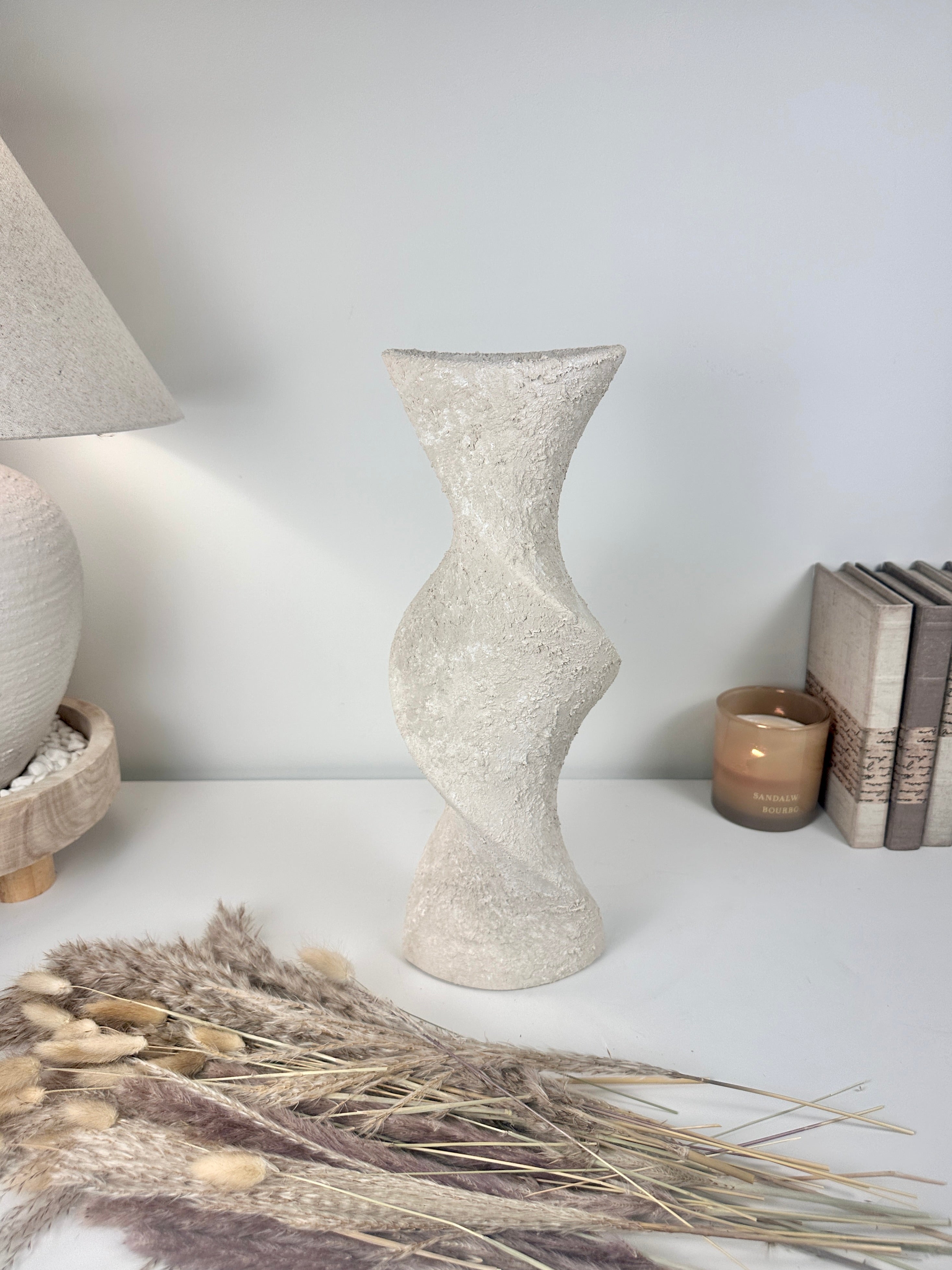 Minimalist Textured Hand-painted Ceramic Vase 16" off white washed