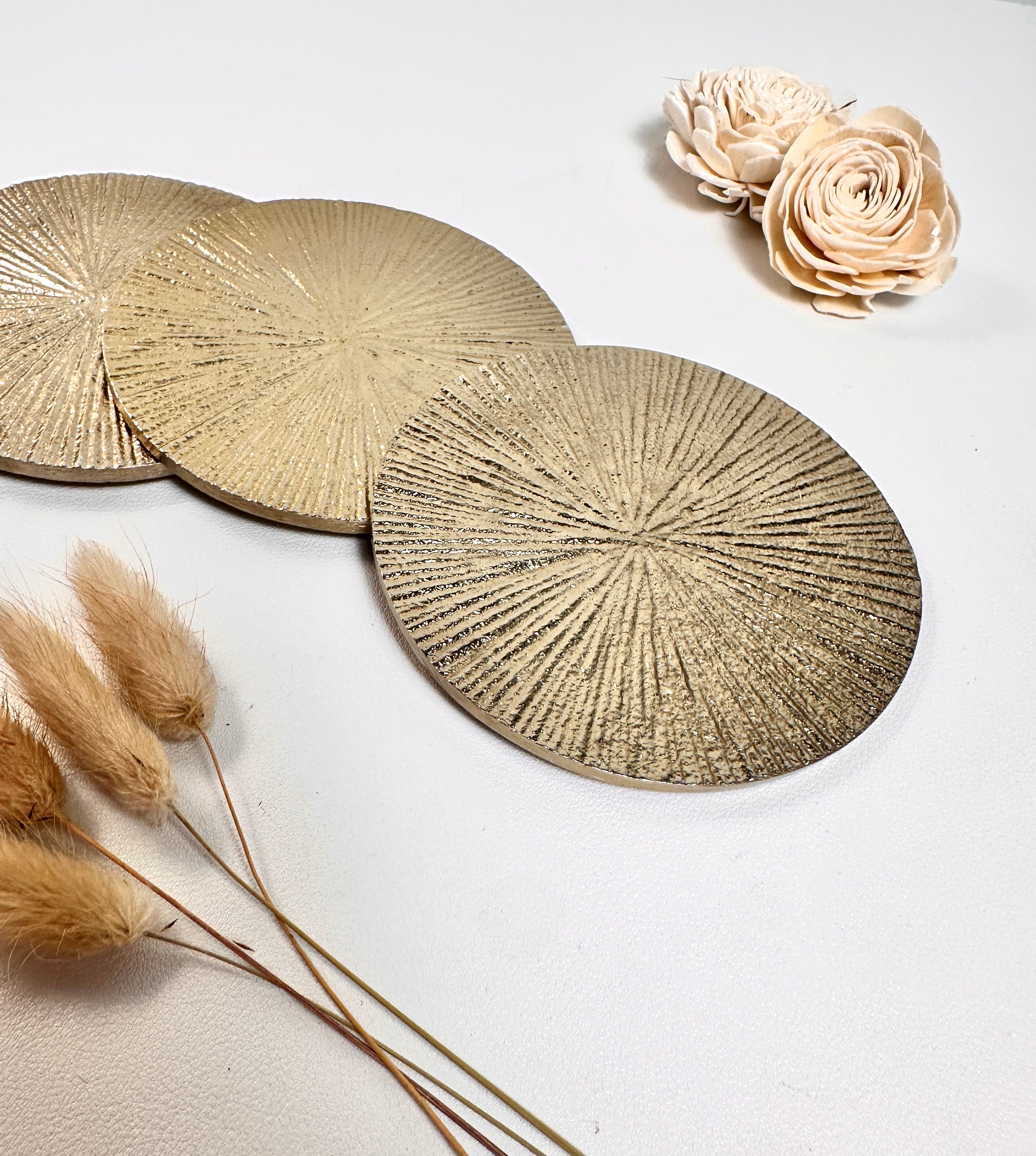 Set of 4 Round Metallic Gold Coasters