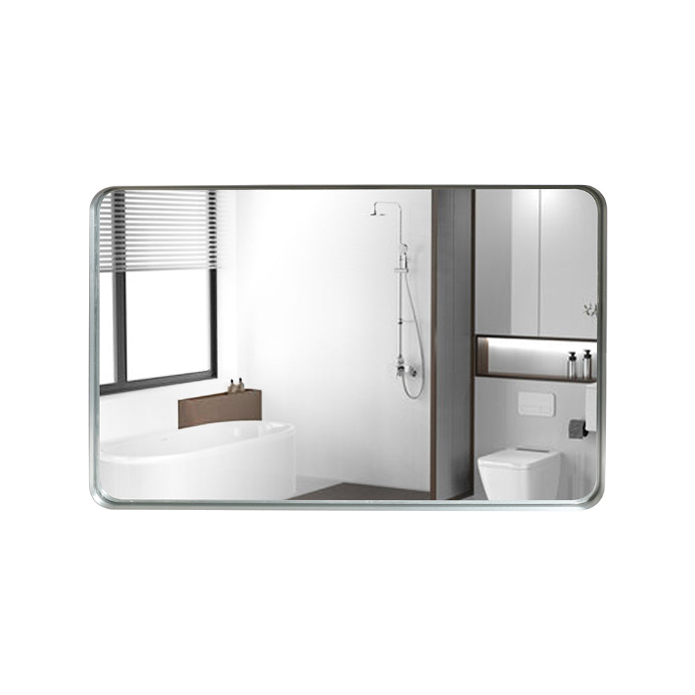 Glossy Brushed Silver Rounded Corner Rectangle Wall Mirror 36x30inch  (Horizontal & Vertical)