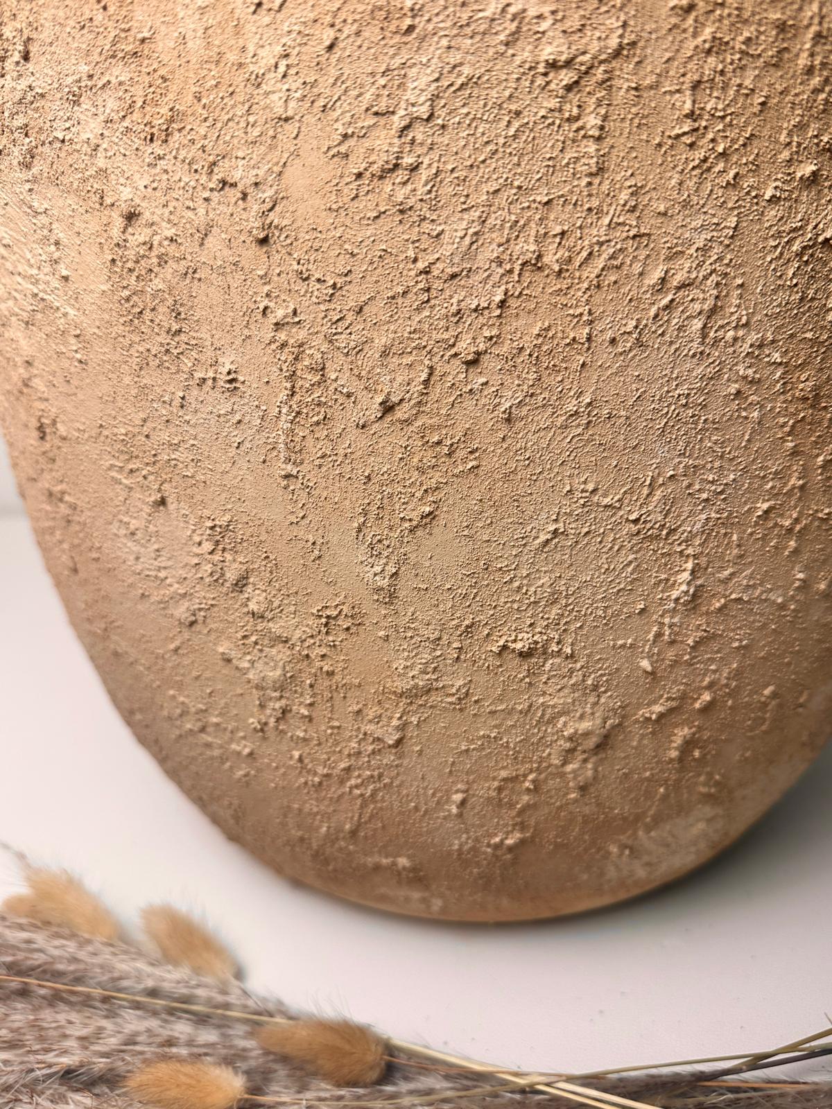 13.5" Rustic Hand-Painted & Textured Planter Pot with Drainage Hole one time creation - Tan Beige Brown