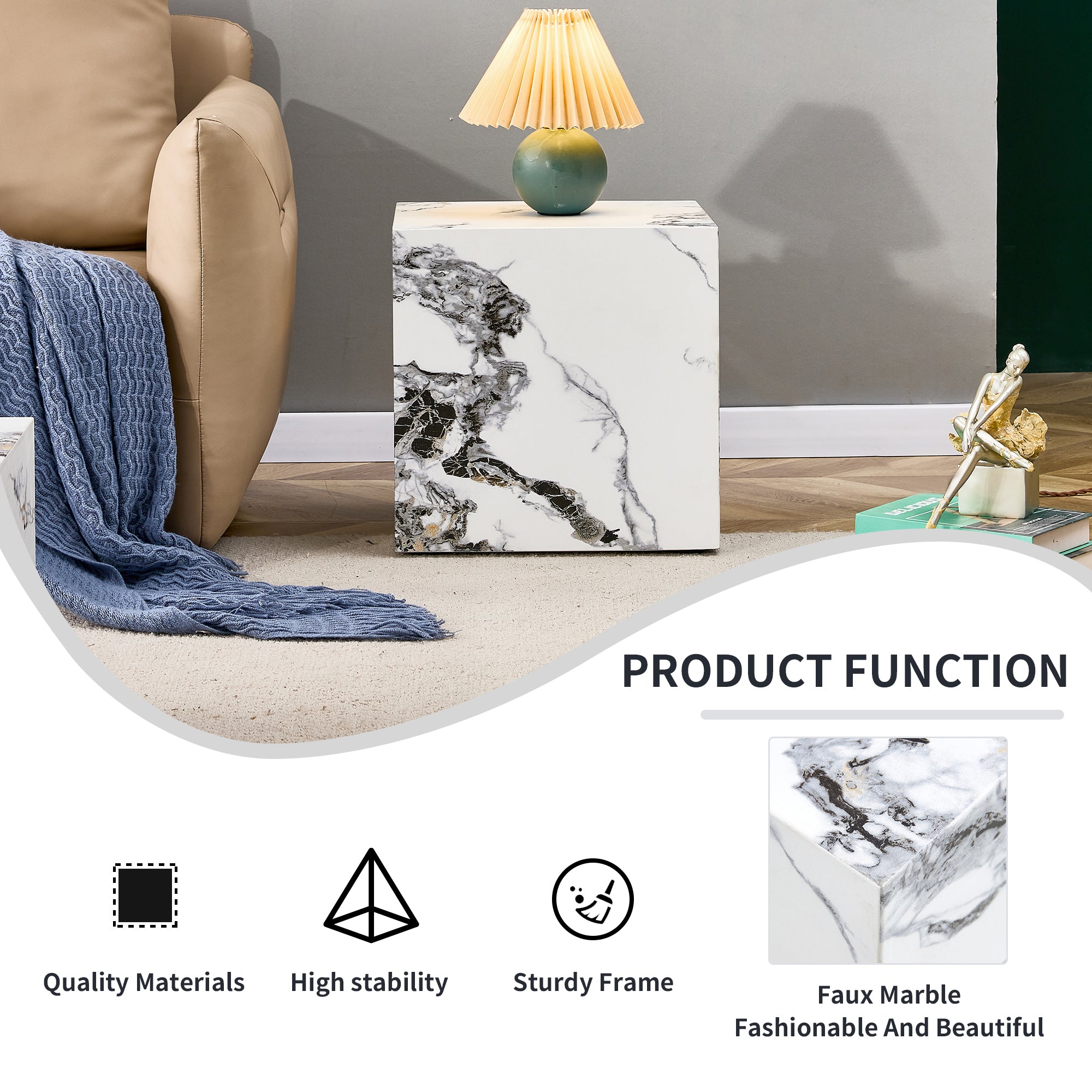 Modern Cube Design Side Table - White