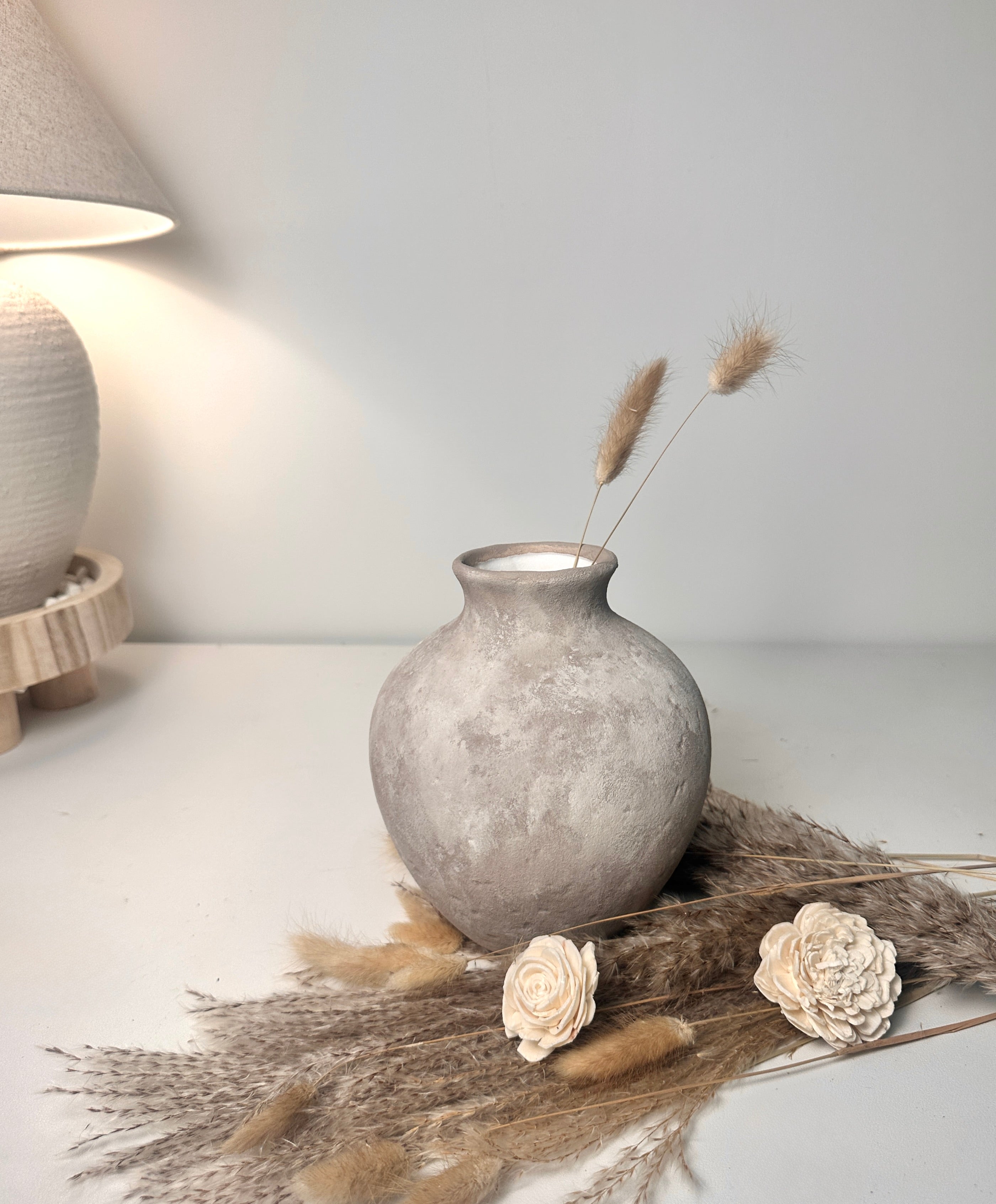 Minimalist Crater Moon Ceramic Vase 7.5" tall - Beige wash