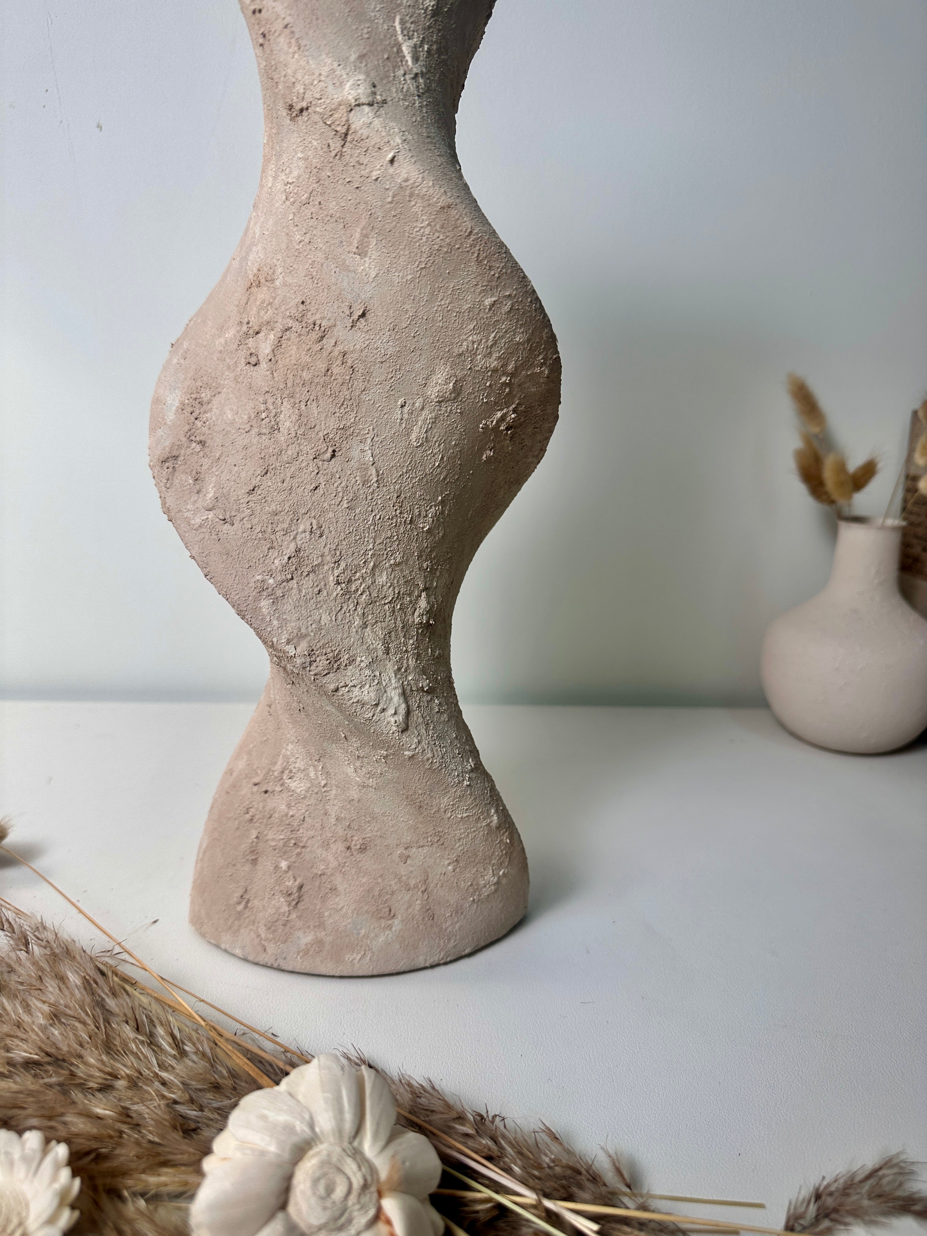 Minimalist Twisted Textured Hand-painted Ceramic Vase 16" Light Beige Wash