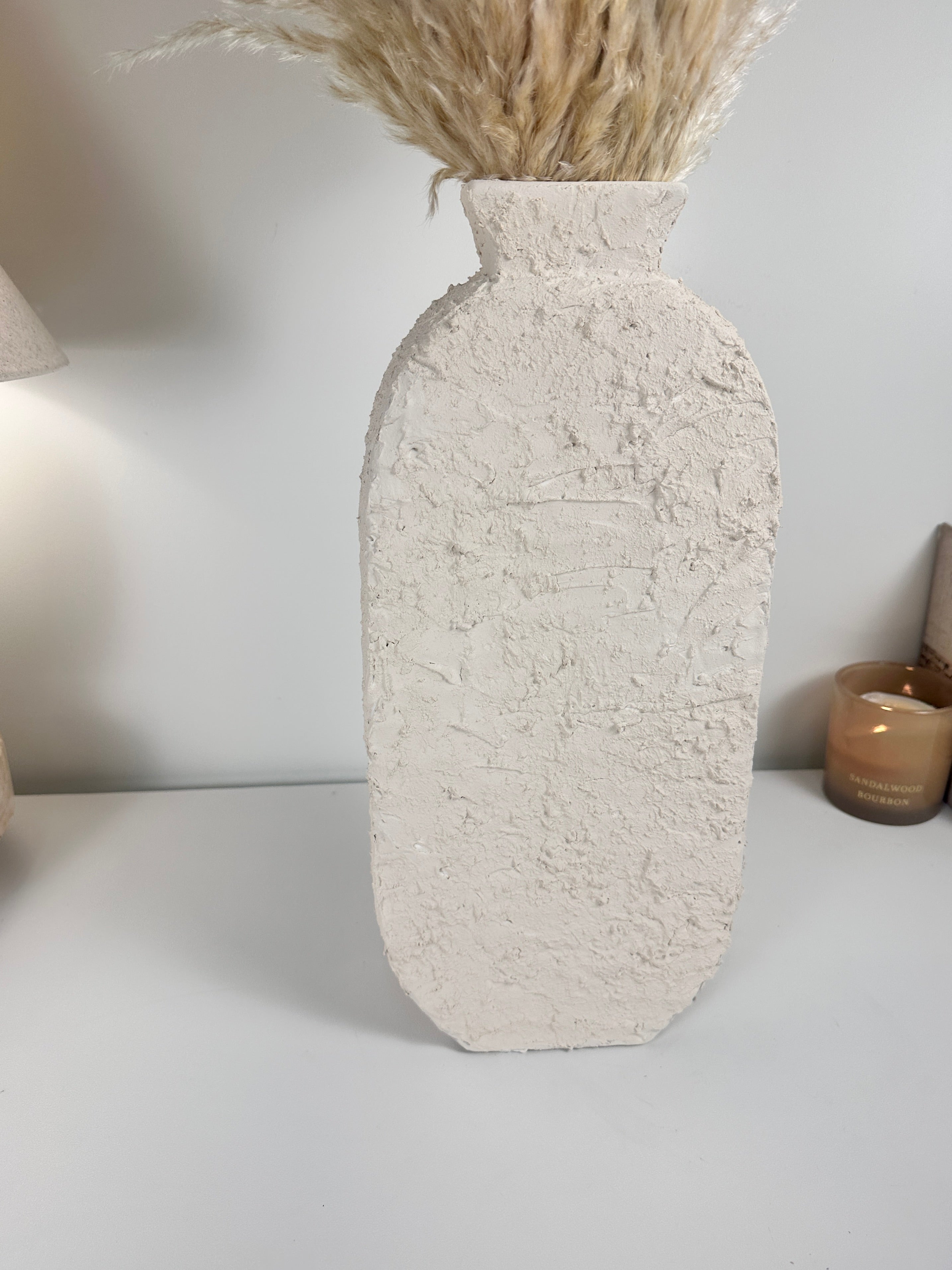 Minimalist Textured Hand-painted Sculpture Floor or Table Vase 17" tall - Cream