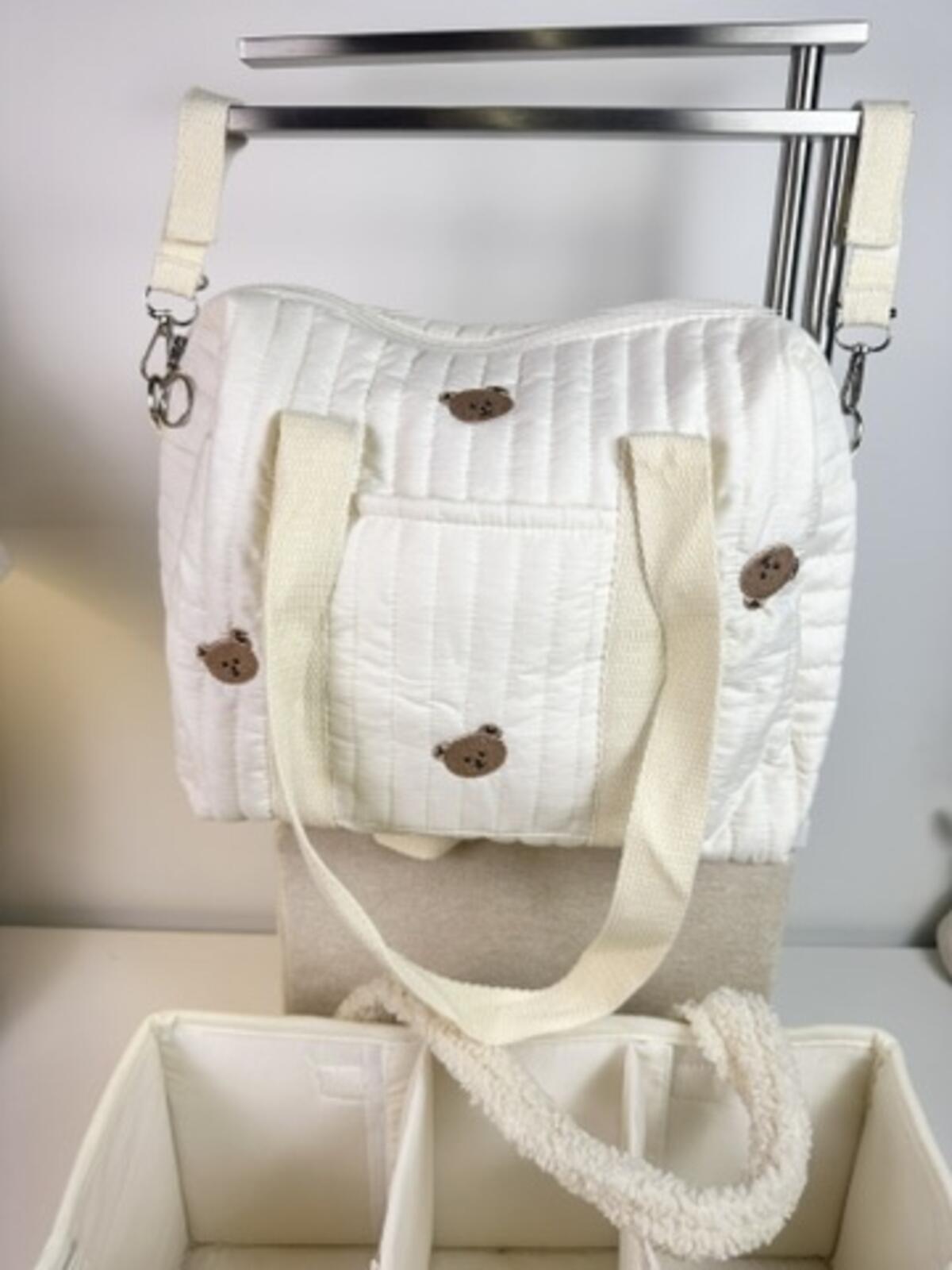 Set of 2 Stroller Bag and Caddy Diaper Bag for Baby Essentials - Cream