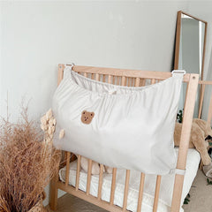 Baby Stroller Organizer Bag, White Waterproof Nylon Storage Pouch with Cute Bear Design, Universal Hanging Diaper Caddy