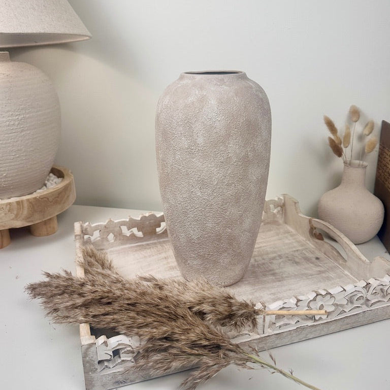 Minimalist Modern Ceramic Vase 12" tall - Hand-Painted Beige wash