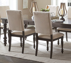 Traditional Brown Finish 7pc Dining Set Table with Leaf and 6x Side Chairs Beige