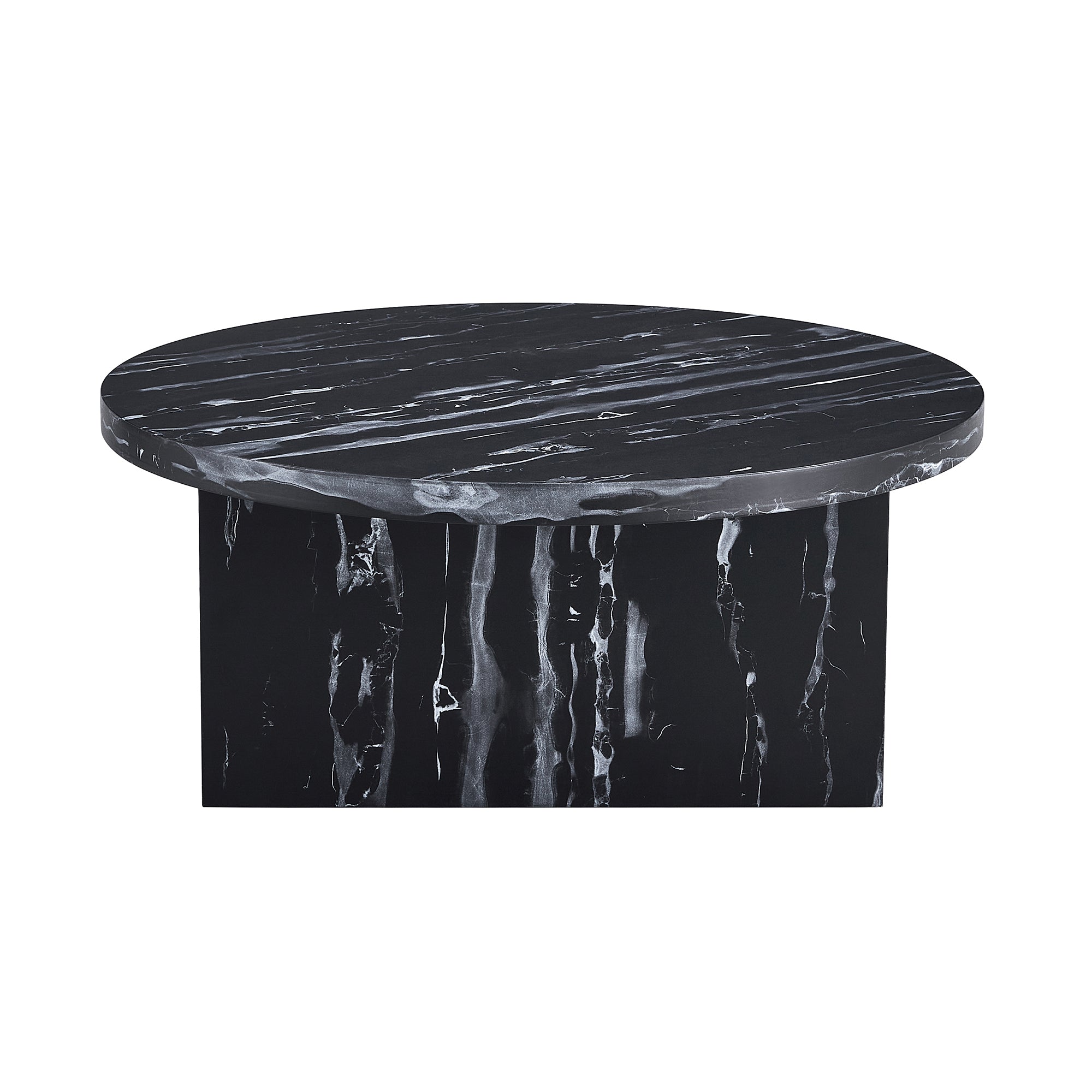 Modern Circular Coffee Table with Texture - Black