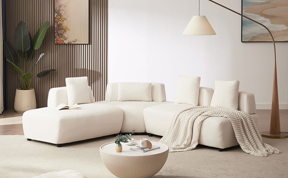 Contemporary 3-piece Sectional Sofa Free Convertible sofa with Four Removable Pillows - Beige