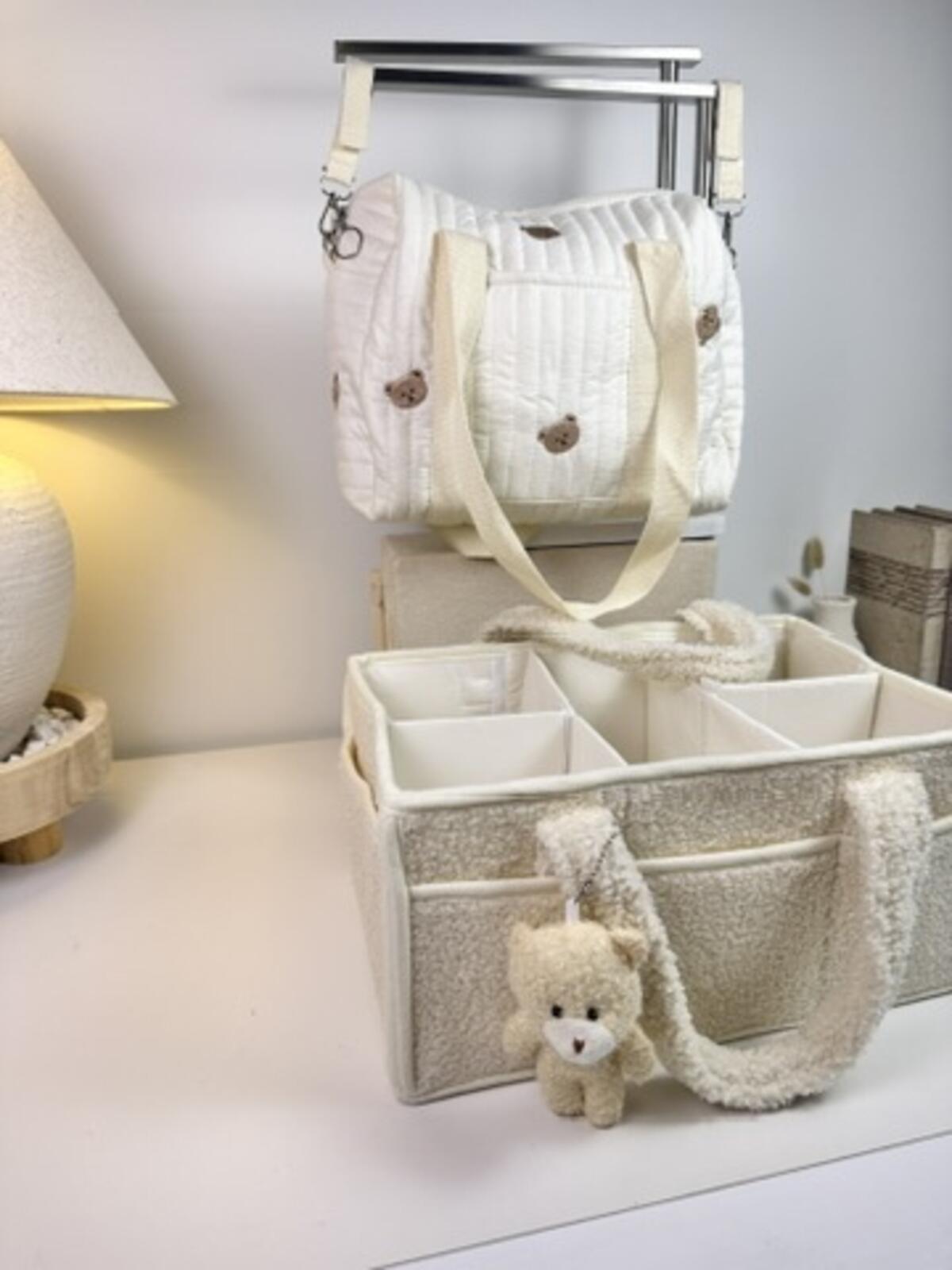 Set of 2 Stroller Bag and Caddy Diaper Bag for Baby Essentials - Cream