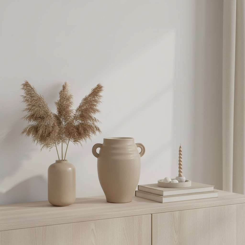 Minimalist Ceramic Vase with 2 handle 9" - Tan Matte