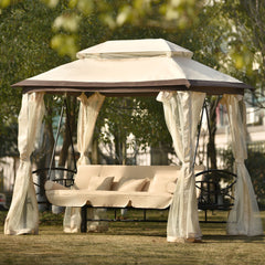 8.9 Ft. W x 5.9 Ft. D Outdoor Gazebo with Convertible Swing Bench, Double Roof Soft Canopy Garden Backyard Gazebo with Mosquito Netting Suitable for Lawn, Garden, Backyard