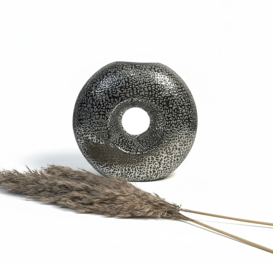 Modern Donut Silver Vase 10 inch tall