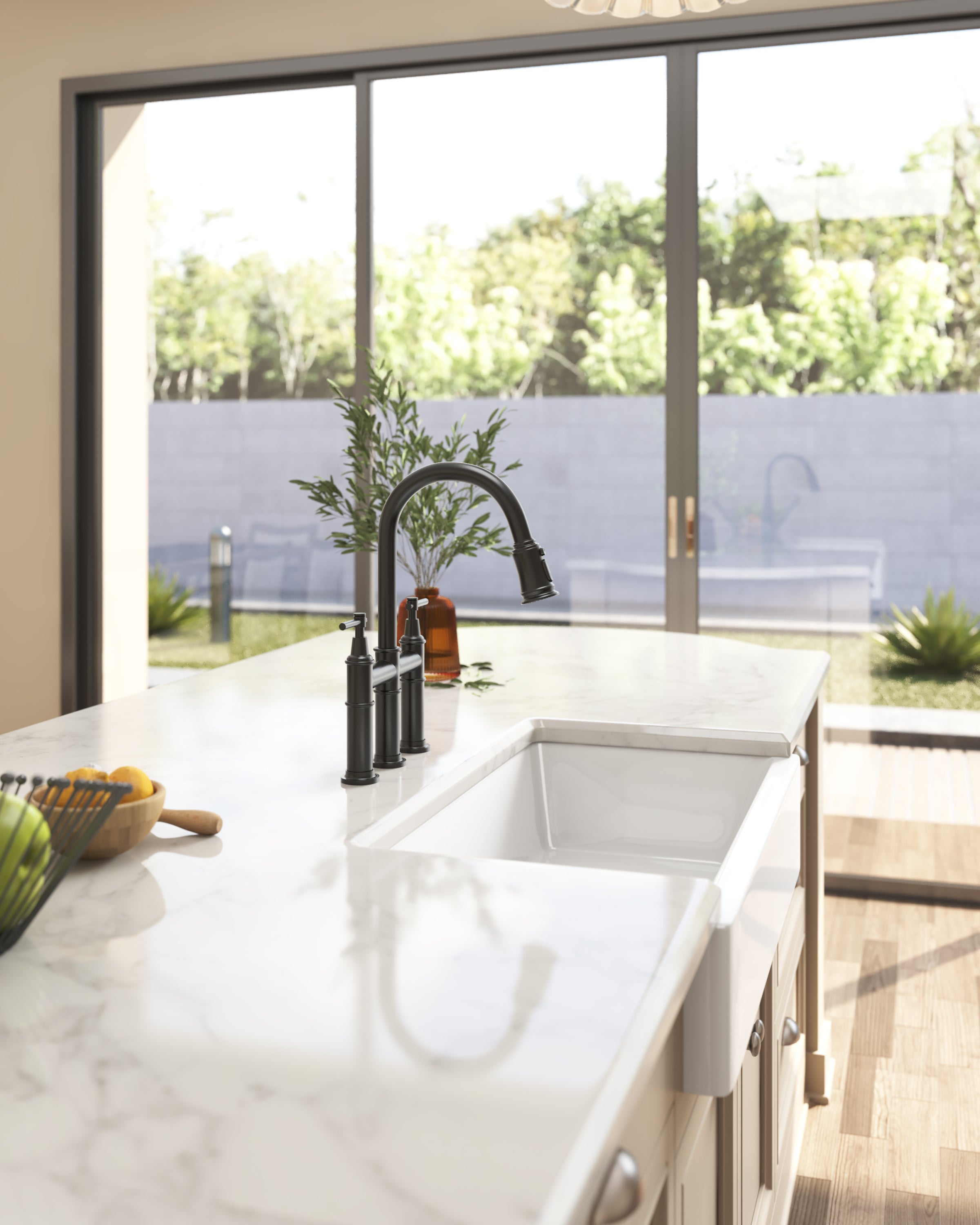 Bridge Kitchen Faucet with Pull-Down Sprayhead in Spot - Matte Black