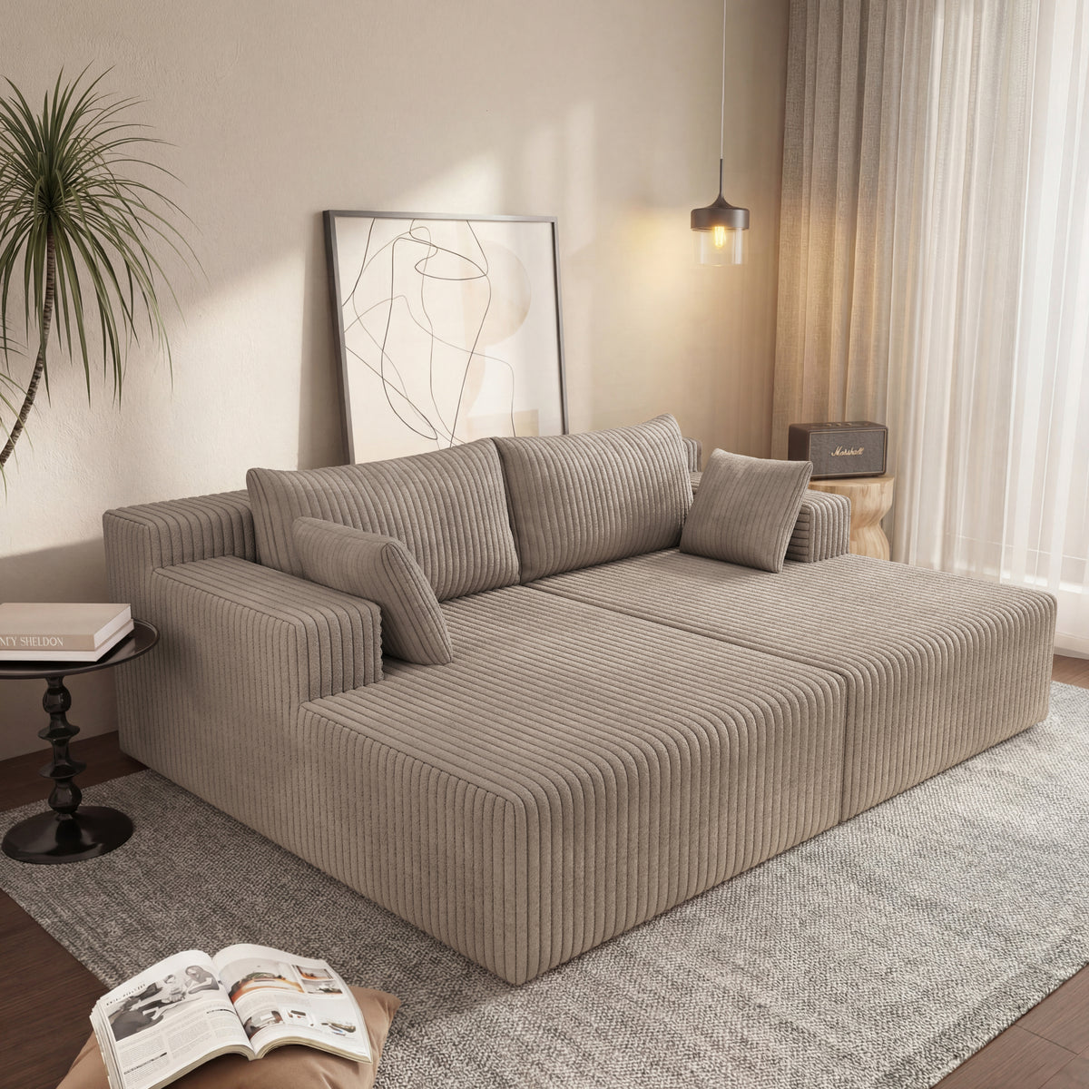 Cloud Sectional Couch with Shape Chaise,Modern Modular Sofa with Deep Seat, Upholstered Couches for Living Room Bedroom,No Assembly Required (Plush Corduroy Fabric)