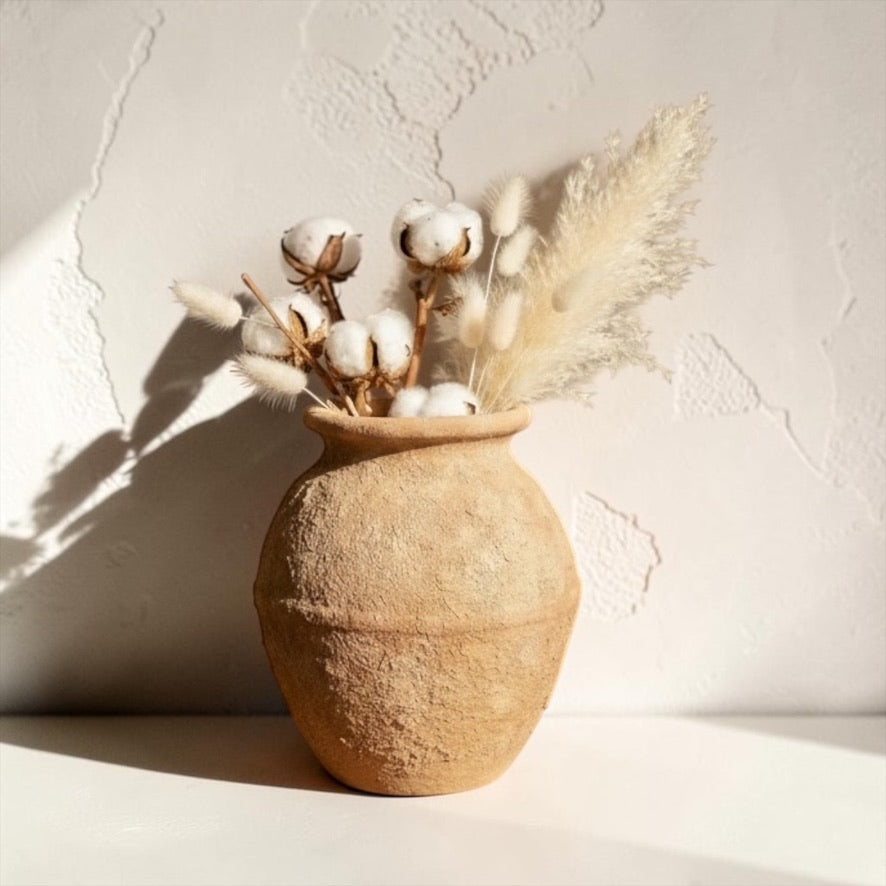 Earth Brown Color Ceramic Vase Painted and Textured By Hand 10.5x9x9"