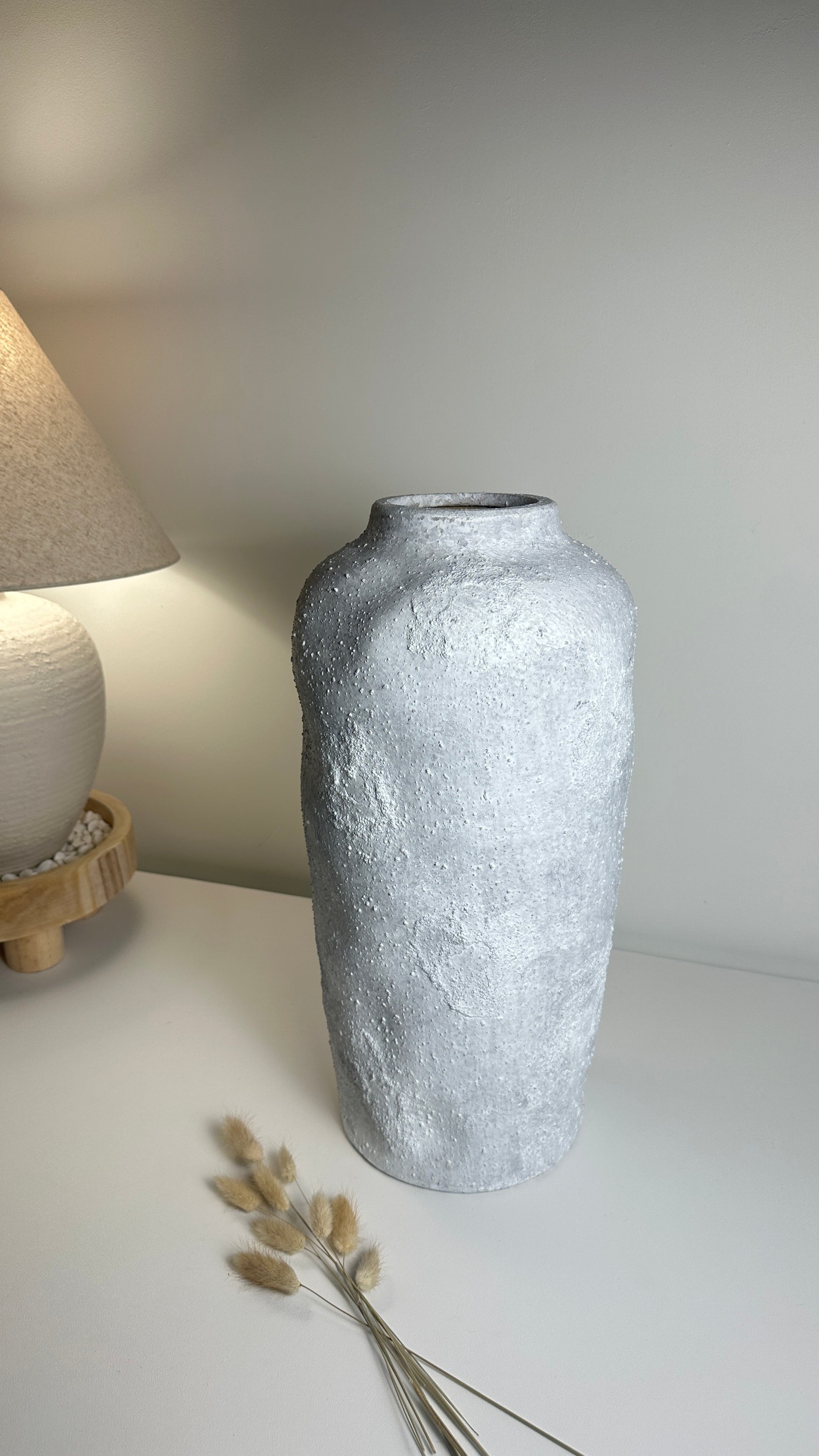 Minimalist Floor Vase or Table Vase Textured Ceramic White/Light Grey 17"Tall