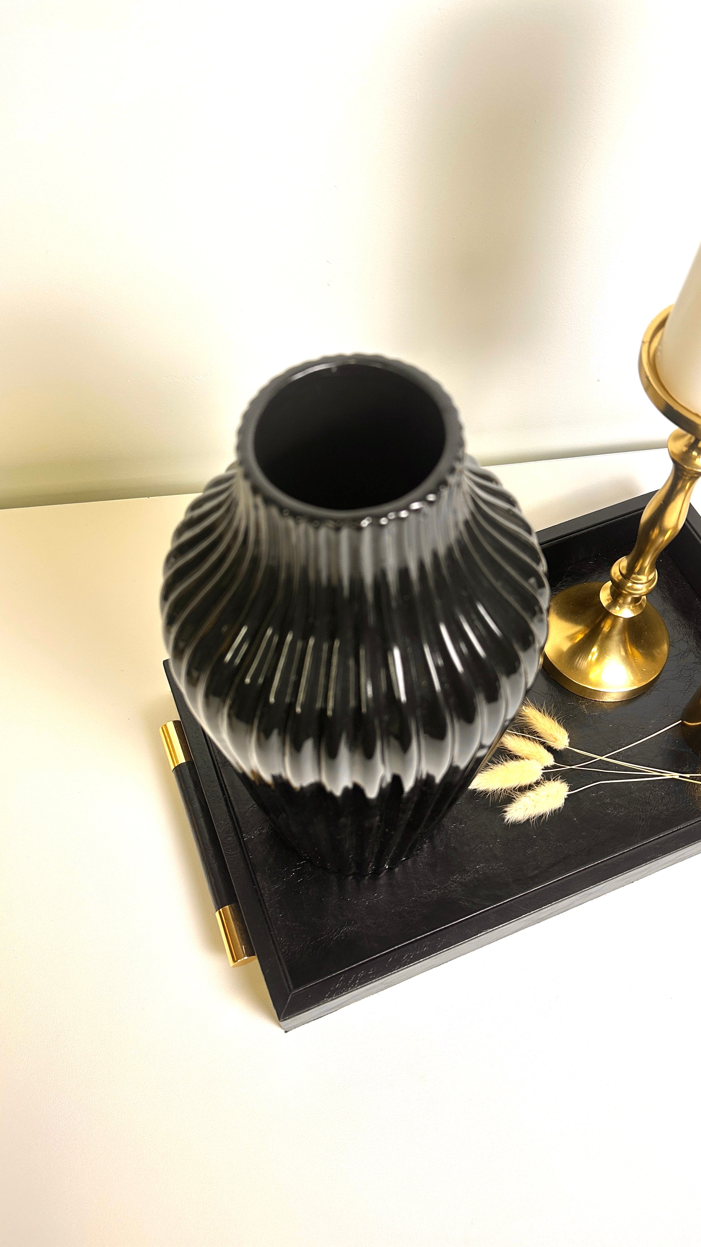 Elegant Black Glossy Vase 13 in tall