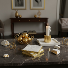 Elegant White Marble and Gold Coasters - Set of 4