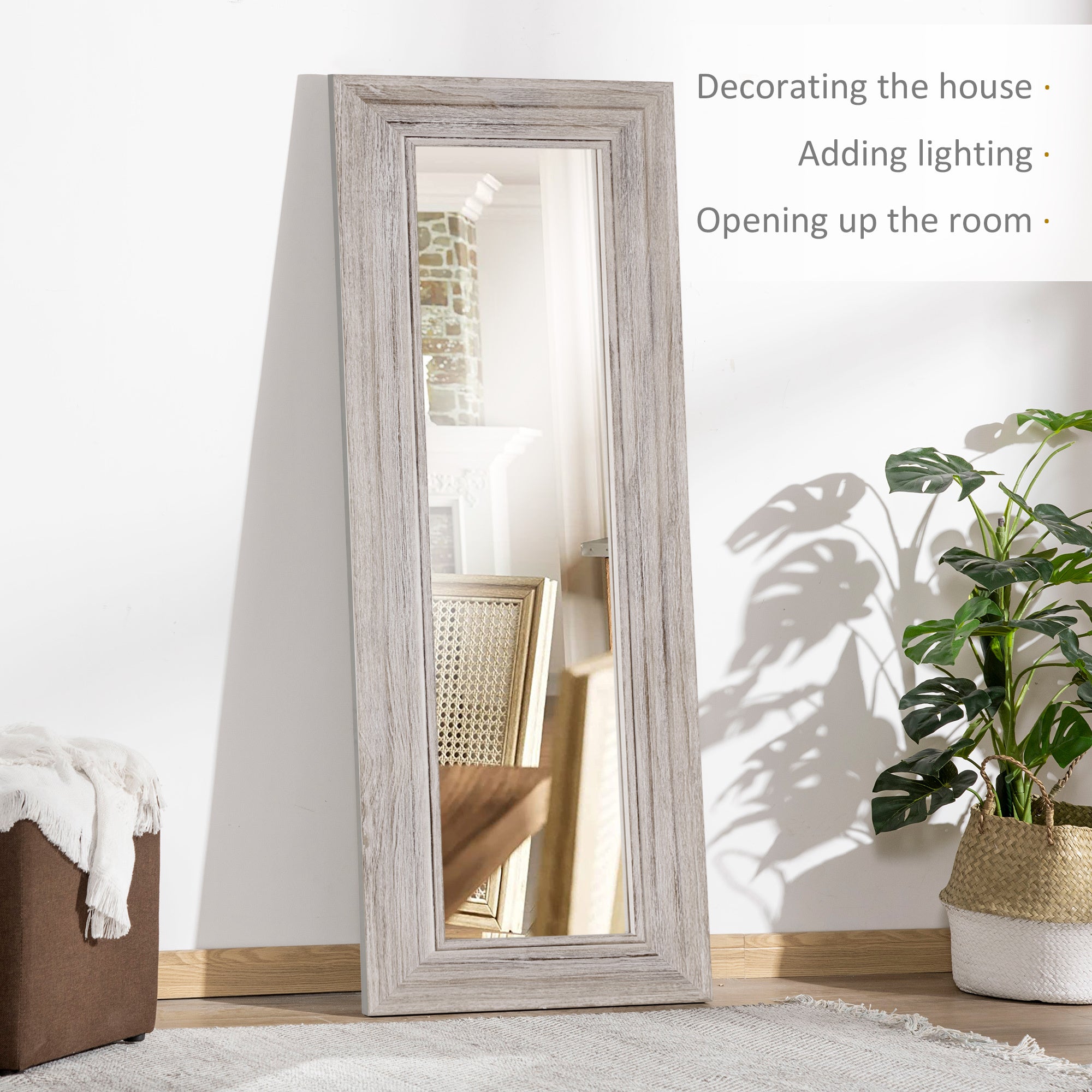 64"x21" Rustic Wood Farmhouse Style Floor Mirror, Vertical or Horizontal, Distressed Gray
