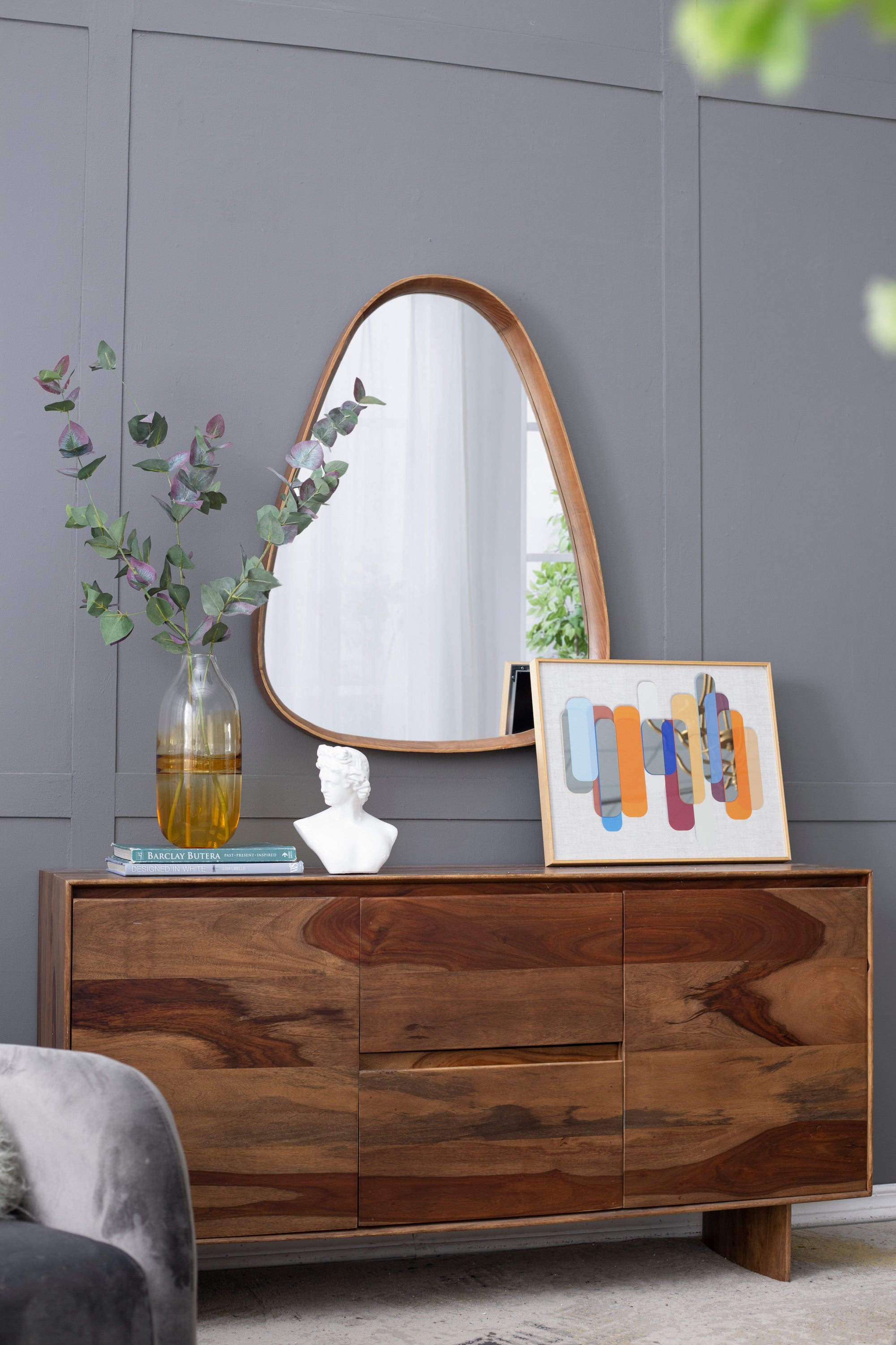 Irregular Mirror with Wood Frame 30"x38"