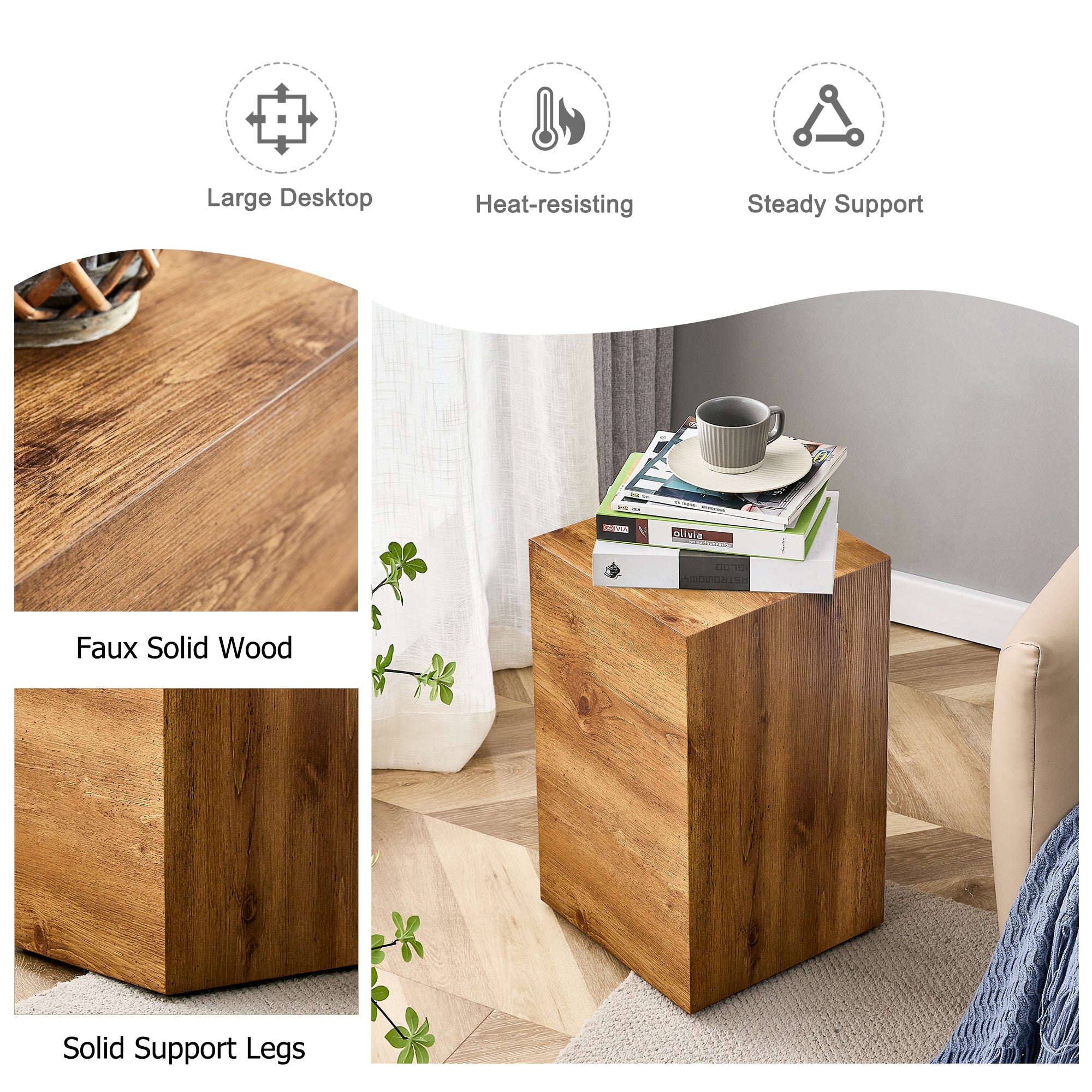 Rustic Minimalist Cube Side Table - Wood