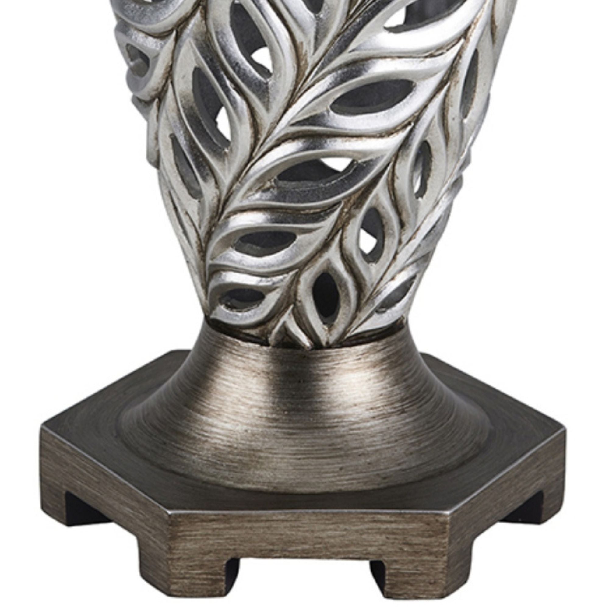 15.75" Tall Polyresin Decorative Vase "Kiara", Silver Peacock Feathers Design