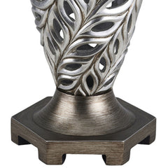15.75" Tall Polyresin Decorative Vase "Kiara", Silver Peacock Feathers Design