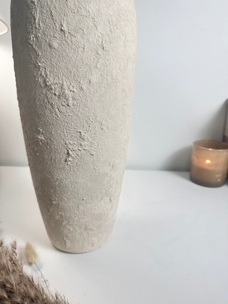 Minimalist Textured Hand-painted Ceramic Vase 14.5" tall - Off White washed