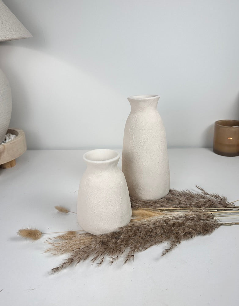 Set of 2 Vases minimalist hand-painted textured - cream