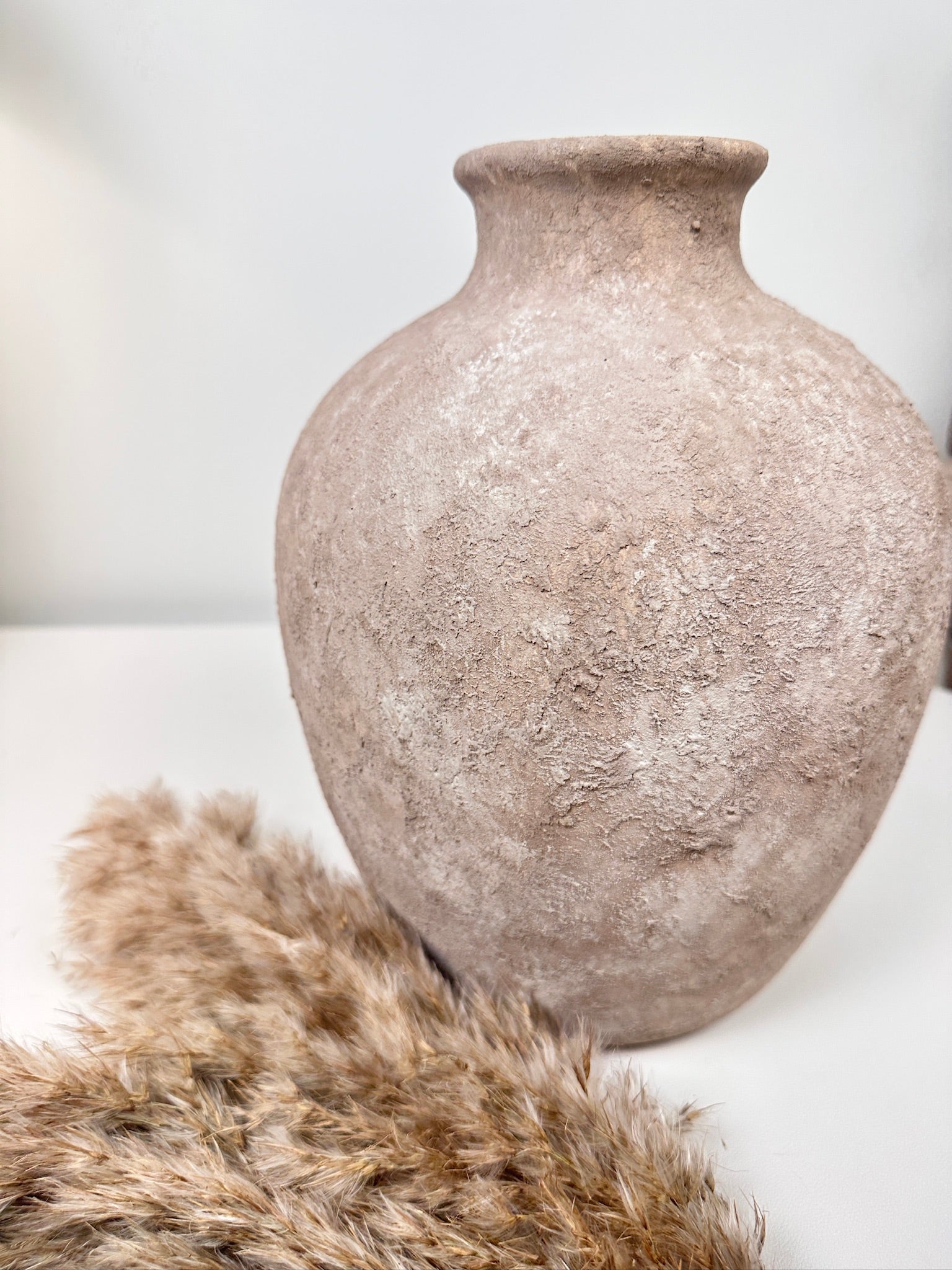 Minimalist Hand-Painted Textured Ceramic Vase 10" tall -  Beige Washed